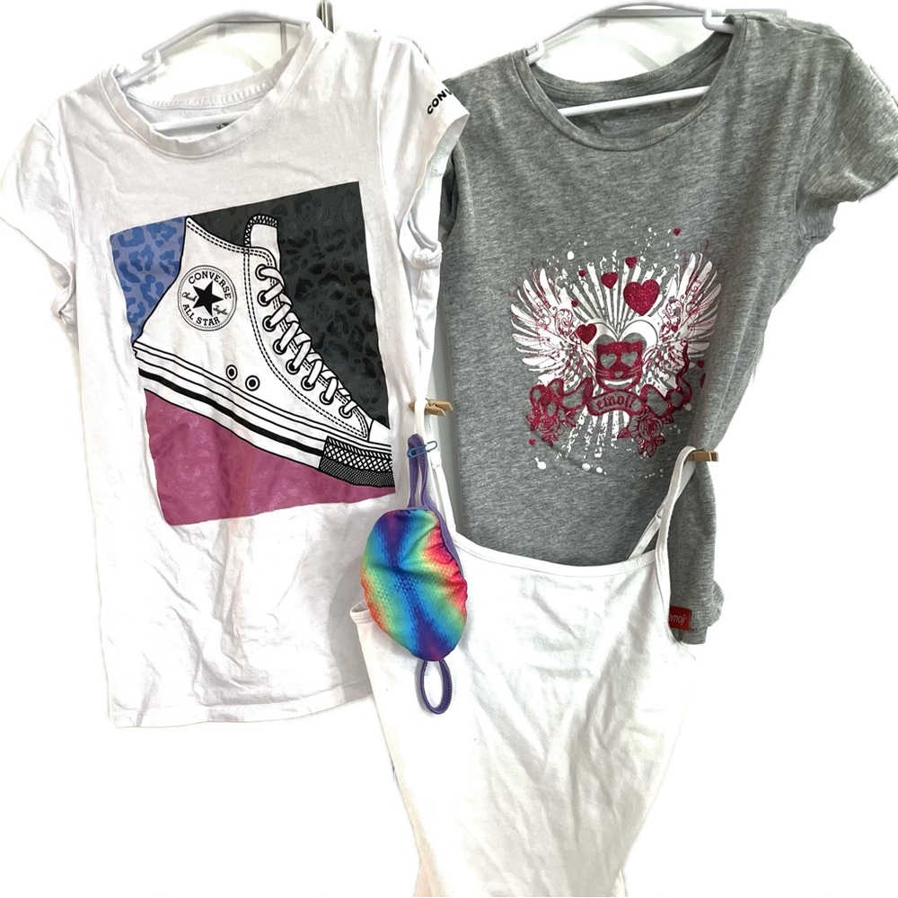 Bundle of 3 medium girls tops with bonus rainbow mask